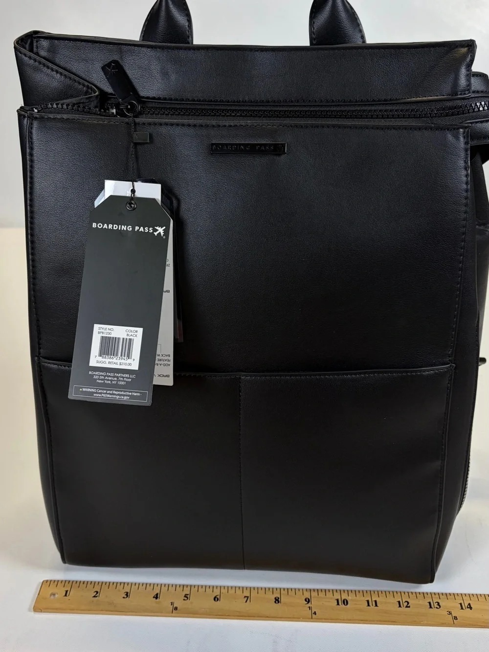 Boarding Pass Black Faux Leather Travel Backpack Tote Carry-On Bag NWT